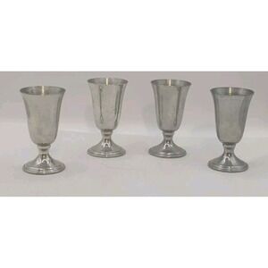 4 Antique REVERE Pewter Shot Glass 3" Footed‎ Cordial Aperitif Liqueur Goblet